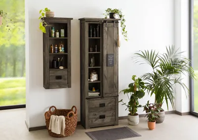 Produktbild von MASSIVMOEBEL24 Schrank Mango 70x35x195 grau lackiert RAILWAY  #284