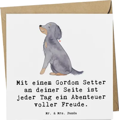 Produktbild von Mr. & Mrs. Panda Klappkarte Gordon Setter Freude - Weiß - Geschenk, intelligent, Hunderassen Charakter, Beschreibung, doppelkarte, treuer Begleiter, anlasskarte, Hund