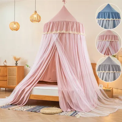 Produktbild von Baby Baldachin Betthimmel Hängende Moskiton für Schlafzimmer Moskitonetz Doppelbett Einzelbett Spitze Baldachin Doppellagig Insektenschutz Kinder Rosa