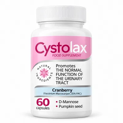 Produktbild von Cystolax Nahrungsergänzungsmittel – 60 Kapseln – mit D-Mannose, Cranberry-Fruchtextrakt, Javatee-Krautextrakt – Für Erwachsene.