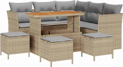 Produktbild von vidaXL Gartensofa-set 9 stk. Beige Poly-Rattan