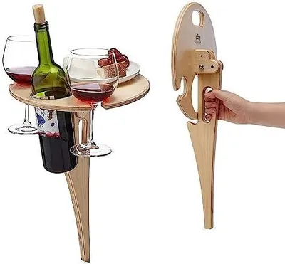 Produktbild von Tragbarer Outdoor Weintisch aus Holz mit Weinglashalter ,Klappbarer Picknicktisch,Tragbarer Weintisch für Garten,Camping,Camper,Wanderer,Weinliebhaber
