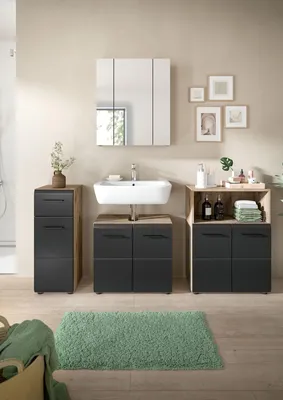 Produktbild von Badezimmer-Set >Ice< in Nox Oak / Schwarz - 180x185x30cm (BxHxT)