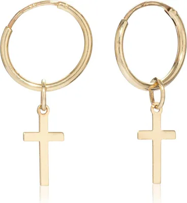 Produktbild von Paar 10mm Gothic Creolen mit Kreuz 333 Gelb Gold 8 Karat Kreuz Ohrringe