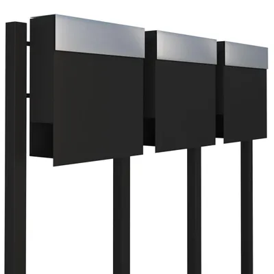 Produktbild von Briefkastenanlage Manhattan for Three in Schwarz mit Edelstahlklappe