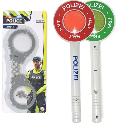Produktbild von Handschelle & Polizeikelle Kinder Spielzeug Set Polizei Karneval Zubehör Licht