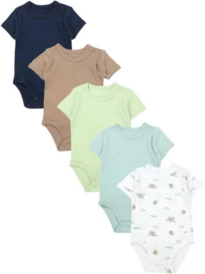 Produktbild von TupTam Baby Body Kurzarm Jungen – Wickelbody Kurzarm aus Baumwolle im 5er Set – , Farbe: Blau_Streifen_Grün_Safari, Größe: 74