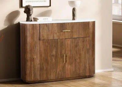 Produktbild von Sideboard 125x87cm "Valencia"' Mango braun lackiert & Marmor weiss
