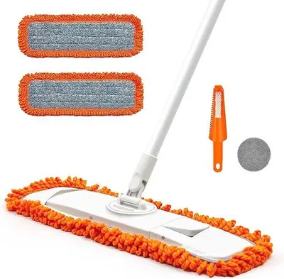 Produktbild von Famanu Bodenwischer mit 2 Mikrofasermopp-Pads - 127 cm für Holz, Laminat, Fliesen, Marmor