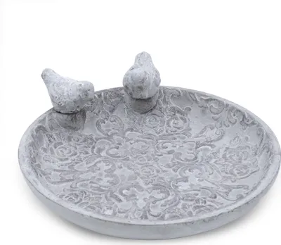Immagine prodotto di 3.07 Vaschetta per uccelli con ornamenti a forma di rosa - Ø 24 cm circa / con 2 uccelli - in cemento grigio