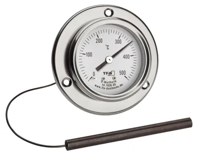 Pizzathermometer analog, Edelstahl, bis 500 °C, Kabelsonde 300 mm