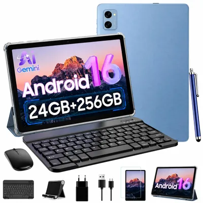 Obrázek produktu pro TABWEE T20 – tablet s Androidem 16, 10,1 palce, 24 GB (8+16) RAM + 256 GB ROM (2 TB TF) s příslušenstvím, Widevine L1, 5G, Wi-Fi, Gemini AI