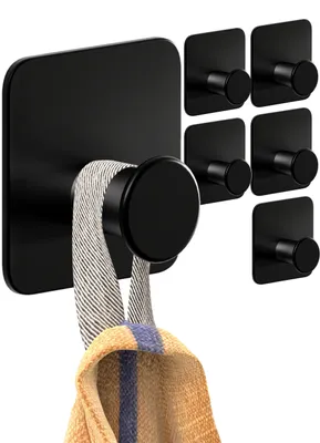 Produktbild von Lindenstein Handtuchhaken selbstklebend ohne Bohren, 6er-Set, Edelstahl, Schwarz, Klebehaken