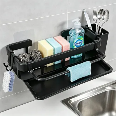 Spülenorganizer mit Abtropffläche, schwarz, 30x9x12 cm