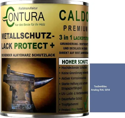 Produktbild von Contura 3 in 1 Rostschutzfarbe 1 Liter Metallschutzlack Seidenmatt RAL Metall Lack Farbe Grundierung Rost - RAL 5014 Taubenblau
