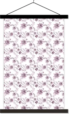 Produktbild von MuchoWow® Textilposter Blumen - Lila - Weiß 40x60 cm mit schwarzem Rahmen - Wanddekorationen