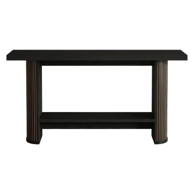Produktbild von Tribesigns 140 cm Moderner Konsolentisch, Schmaler Flurtisch mit Ablage, Konsolentisch Holz hinter der Couch für Wohnzimmer, Flur, Eingang, Schwarz