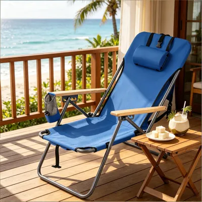 Image de Chaise longue pliante, chaise de pique-nique, chaise de jardin avec dossier réglable sur 4 positions (chaise seule)