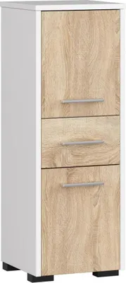 Produktbild von Akord Badezimmer-Hochschrank 2-Türig 1 Schublade Weiß/Sonoma-Eiche 30X30X85 Cm