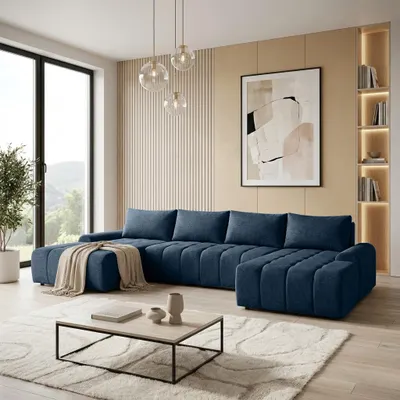Obrázek produktu pro BEAUTYSOFA | Rohová pohovka Costa U – rohová pohovka s funkcí spaní a úložným prostorem – látka Vogue v tmavě modré barvě