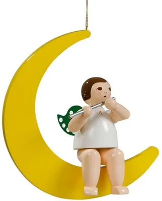 Produktbild von Fensterbild Engel im Mond mit Krone und Querflöte Höhe 30cm NEU