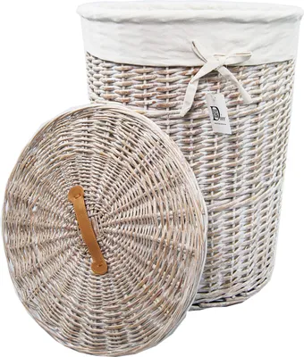 Obrázok produktu pre Kôš na bielizeň z prútia biely okrúhly 60L veko D.39 H.55