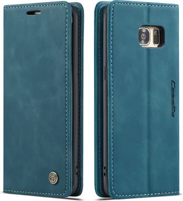 Immagine prodotto di Custodia Galaxy S7 Edge, Custodia retrò in Finto cuoio, tasche per carte, chiusura magnetica, custodia con funzione stand per Samsung Galaxy S7 Edge Blu
