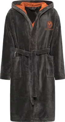 Produktbild von CARLO COLUCCI Herren Bademantel Como | Kapuze | Kimono-Stil | Velours & Frottier | 55 % Baumwolle 45 % Polyester | knielang | Logostickerei | M | Anthrazit-Orange