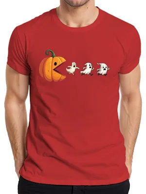 Produktbild von Halloween Kürbis Pacman Geister Party Lustig Cartoon Geschenk Herren T-Shirt, Rot, L