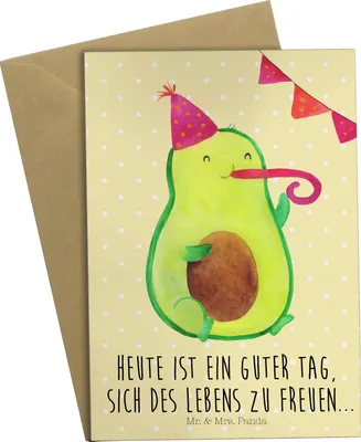 Produktbild von Mr. & Mrs. Panda Grußkarte Avocado Party - Gelb Pastell - Geschenk, hochzeitskarten, Geburtstag, Grußkarten, Avocados, Happy Birthday, weihnachtskarten, einladungskarten