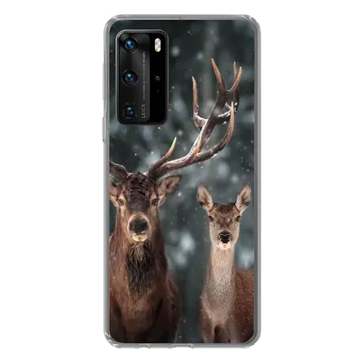 Produktbild von MuchoWow® Handyhülle Schutzhülle Hülle für Huawei P40 Pro Hirsche - Tiere - Winter - Geweih - Schnee - Natur Silikon Softcase Handy Hülle - Schutz