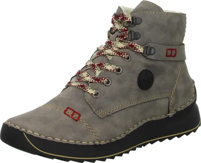 A single gray women's boot with a platform sole is shown against a white background.