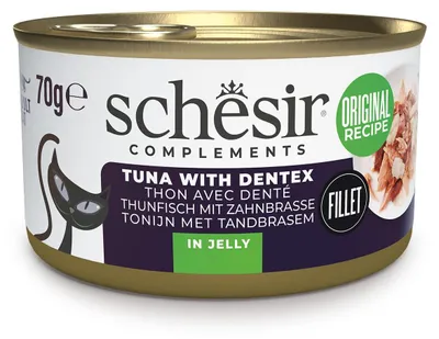 Imagen del producto de SCHESIR Oceanic, alimento húmedo para gatos adultos con sabor a atún y denticín, 70g