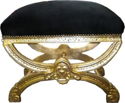 Produktbild von Barock Sitzhocker / Kreuzhocker Schwarz / Gold
