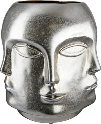 Produktbild von Gilde Gesichtsvase, "Crado", Gesichtsmotiv, Keramik, silberfarben, VE 1, H. 23 cm, D. 20 cm 28982 4063387289822