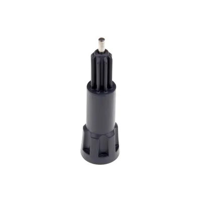 A black plastic accessory with a silver metal tip, isolated on a white background.