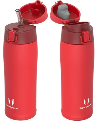 Produktbild von Trinkflasche Edelstahl Thermobecher 500ml Ziegelrot BPA-Frei Auslaufsicher mit 2 Deckeln