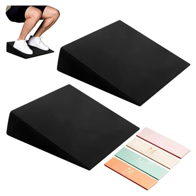 Produktbild von Wadenstrecker 2er Set, Schrägbrett für Kniebeugen und Mobilisation, mit 5 Fitnessbändern, Kniekeil für Beinstrecker und Yoga-Blöcke