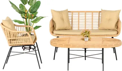 Image de Meubles de jardin Set de 3 pièces Meubles de salon Ensemble de canapés Terrasse Table Canapé Table basse