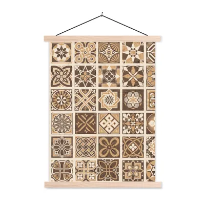 Produktbild von MuchoWow® Textilposter Design - Blumen - Braun - Natur - Vintage 120x160 cm mit holzfarbenen Rahmen - Plakatkarton