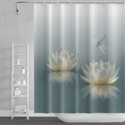 Productafbeelding van Douchegordijn met lotusbloemmotief, waterafstotend, 175 x 190 cm, voor de badkamer