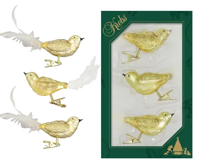Produktbild von Krebs Glas Lauscha Christbaumschmuck - Vögel goldfarben auf Clip 12,7cm - Glasschmuck
