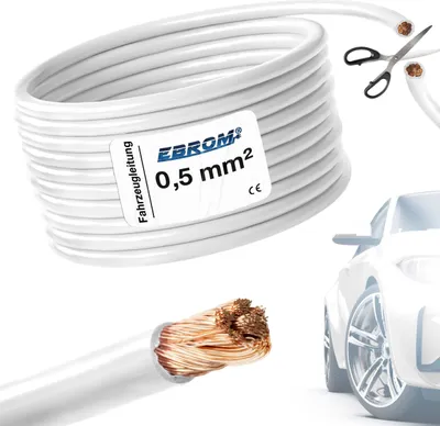 Produktbild von 20 Meter EBROM FLRY 0,5mm2 Fahrzeugleitung - KFZ Leitung - Farbe: weiß (weiss) - Querschnitt 0,5 mm² (mm2) flexibel 90 ± 5 Shore 99,99% Kupfer Mantel PVC FLRy