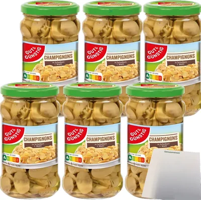 Produktbild von Gut & Günstig Champignons in Scheiben 1 Wahl 6er Pack (6x280g Glas) + usy Block