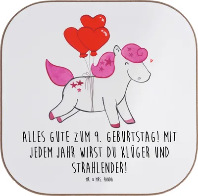 Produktbild von Mr. & Mrs. Panda Tischuntersetzer 9. Geburtstag Wünsche - Weiß - Geschenk, Geburtstagswünsche, Untersetzer Gläser, Happy Birthday, Geburtstagsspruch, Alter, Kinder, für