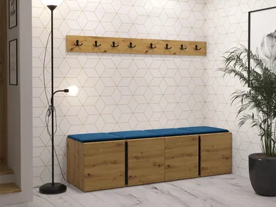 Obrázok produktu pre Nábytok do chodby s čalúnenými panelmi 42x42 SELAND 8 - dub artisan / modrý