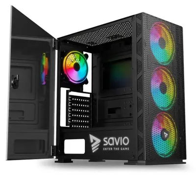 Obrázok produktu pre Savio SAVGC-RAPTORX1, Midi Tower, PC, Čierna, ATX, EATX, ITX, Mini-ATX, Sieťovina, SPCC, Temperované sklo, Hranie