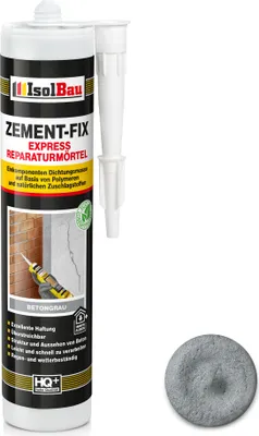 Produktbild von Isolbau Zement-Fix 1 x 300 ml Betongrau Express Reperaturmörtel - Dichtungsmasse für Fugen & Risse im Innen- & Außenbereich, Kartusche
