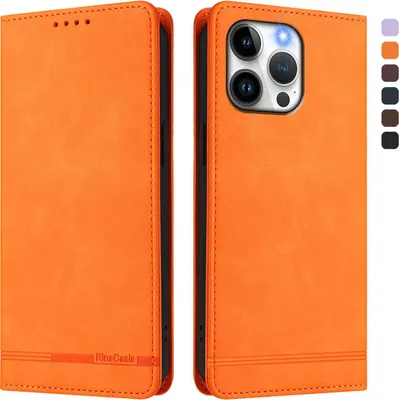 Obrázek produktu pro Pouzdro pro iPhone 14 Pro Max, retroPolyuretankožené flip pouzdro s stojánkem a přihrádkami na karty Pomerančový