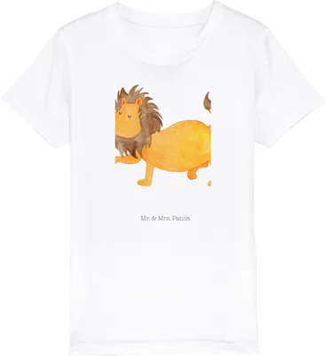 Produktbild von Mr. & Mrs. Panda Kleinkinder T-Shirt Sternzeichen Löwe 5-6 Jahre (110/116) - Weiß - Geschenk, Geburtstag August, Teenager, König Der Tiere, Kindershirt, Öko Kinder, Juli